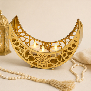 Luxury <b>Gold</b> Metal Ramadan <b>Serving</b> <b>Tray</b> Crescent Moon Shape Hollow Out Platter For Dates Candy Dessert Eid Mubarak Iftar Party - Product Image 4