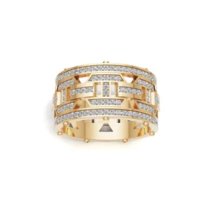 Bague en diamant pour homme Aurelian Link au design élégant, diamant de laboratoire taille ronde en or jaune 18 carats, 226 diamants pour l'exportation - Product Image 1