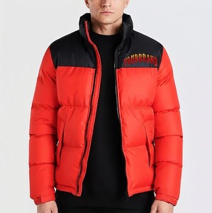 Custom Logo Red Black Color Block Puffer Jacket Premium Winter Insulated <b>Bubble</b> <b>Coat</b> Full Zip Streetwear Outerwear For Men - Product Image 1