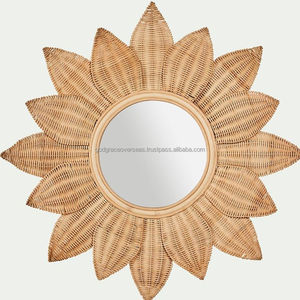 Miroir mural moderne en rotin enroulé, éclairage écologique, miroir solaire fait à la main, décoration murale naturelle - Product Image 3