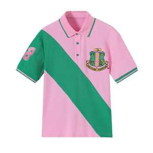 Camisa Casual Premium Rosa para Mujer, con Bordado de Letras Griegas, Cuello Clásico, Manga Corta, 100% Algodón, Cómoda - Product Image 1