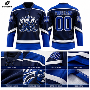 SINEWY <b>Ice</b> Hockey Jersey <b>Men's</b> Custom Sublimated Print Moisture Wicking 100% Polyester Mandarin Collar Full Sleeve Mesh - Product Image 6