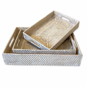 Bandeja de Servicio para el Hogar y Restaurantes, Bandeja Ovalada de Bambú y Mármol con Asa, Estilo Playa, Diferentes Tamaños Disponibles - Product Image 1