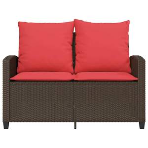 โซฟาลานบ้าน 2 ที่นั่งพร้อมเบาะรองนั่งและโต๊ะ ชุดสวนหวายโพลีสีน้ำตาล - Product Image 5