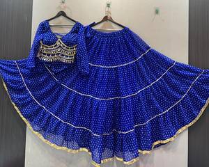 Conjunto de Lehenga Choli con lunares azules para mujer, ropa de boda, estilo tradicional indio pakistaní, largo hasta el suelo, poliéster elástico - Product Image 6