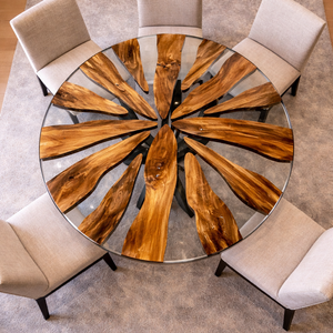 Mesa de Centro Redonda de Resina Ecológica de Lujo con Tapa de Vidrio, Mesa Moderna Hecha a Mano para Hogar u Hotel - Product Image 4