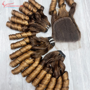 Precio al por mayor 100% Extensiones de cabello vietnamita Extensiones de cabello de trama hinchable al vapor Paquetes de cabello rizado de colores Proveedor de Vietnam - Product Image 1