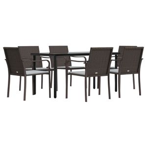 Ensemble de salle à manger de jardin marron avec coussins blancs crème, comprenant une table et des chaises noires - Product Image 3
