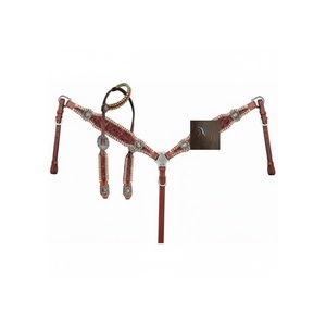 Ensemble de têtière et de collier de poitrine pour cheval en cuir marron Western, avec décorations florales et conchos métalliques, équipement d'équitation - Product Image 1