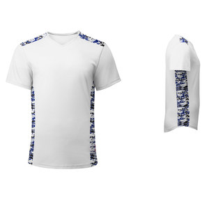 Camiseta de Fútbol Blanca con Cuello en V para Hombre, Estampado de Camuflaje Azul, Manga Corta, Poliéster que Absorbe la Humedad, Ajuste Atlético, para Todas las Temporadas - Product Image 1