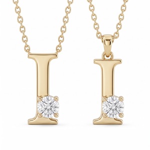 Elegante colgante con letra del alfabeto, diamante cultivado en laboratorio y natural, letra I con diamante de corte brillante redondo, regalo de joyería unisex. - Product Image 4