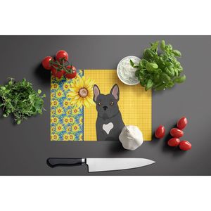 Tournesols d'été Bouledogue français noir Planche à découper décorative en verre trempé pour la cuisine Assiettes de service - Product Image 3