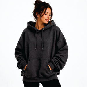 Sudadera con capucha extragrande de alta calidad para mujer, de algodón y felpa, con bolsillo canguro, estilo urbano, con hombros caídos. - Product Image 2
