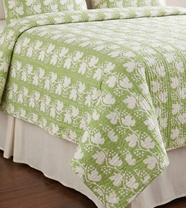 Green White Floral Quilted Cotton <b>Bedding</b> Set Handmade All Season Home Decor Classic Style - Product Image 3