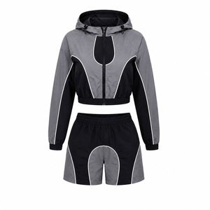 OEM Unisex Reflective Piping Windbreaker Shorts Set – Custom High Quality Zip-Up <b>Jacket</b> & <b>Lightweight</b> Nylon <b>Summer</b> Tracksuit - Product Image 2