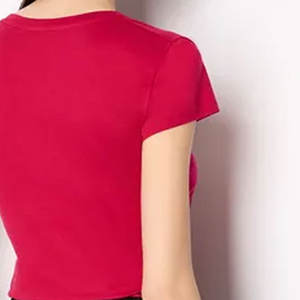 Camiseta Casual de Mujer 100% Poliéster, Lisa, Teñida, Personalizada, Estampada, Cuello en V, Manga Corta, Alta Calidad - Product Image 5