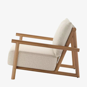 Scandinavian Wood One Seat Garden Sofa With Beige Cushion Outdoor Furniture Lounge Chair Best Quality - Matira - Product Image 2