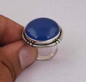 Natural Blue Jade Large Round <b>Ring</b> 925 Sterling Silver Jewelry Big Stone <b>Statement</b> <b>Ring</b> Vintage Style Blue Gemstone <b>Ring</b> for Her - Product Image 2
