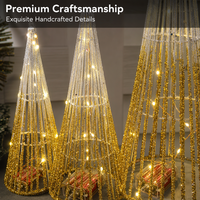 Ensemble de trois lampes coniques en métal à piles avec paillettes dégradées or et blanc pour la décoration de table de Noël