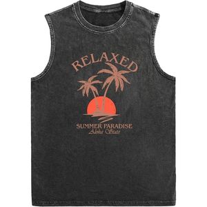 Camiseta sin mangas con estampado de letras para hombre, cuello redondo, estilo hawaiano, para la playa - Product Image 1