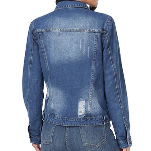 OEM Women's Denim Jackets Casual Winter Breathable Cotton Button up <b>Stand</b> Collar Front Logo Oversize for Ladies - Product Image 5