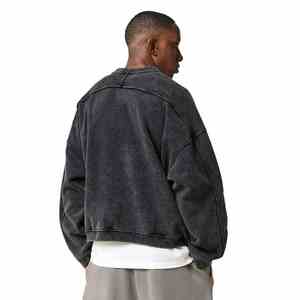 Sweat-shirt surdimensionné à épaules tombantes de style vintage personnalisé pour hommes, col rond, en coton French Terry, effet délavé, OEM - Product Image 3