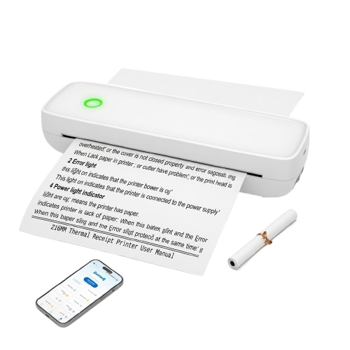 Sudex Portable A4 Thermal for Label Maker for Office Travel Inkless Digital Mini Printer-Stock 3-Year Warranty