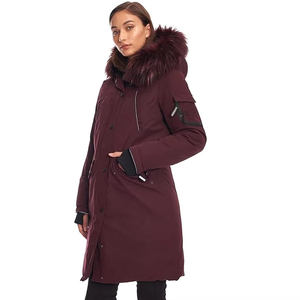 Women's <b>Long</b> Blouson <b>Jacket</b> Genuine Leather Shell Fur Trim Hood Zipper Closure Winter Windproof Cotton Filled Breathable Animal - Product Image 3