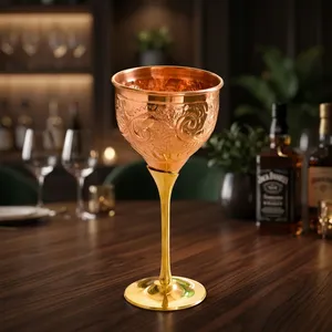 Copper Goblet with Hand Engraved Floral Scrollwork and Golden Finish Stem Vintage Style Drinkware Elegant Engraved Goblet for Ho - Product Image 3