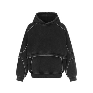 Mens Distressed Washed Zip Hoodie Oversized Plush Tie-Dye Frayed Hooded <b>Sweatshirt</b> 100% Cotton <b>Retro</b> Loose Fit Streetwear - Product Image 1