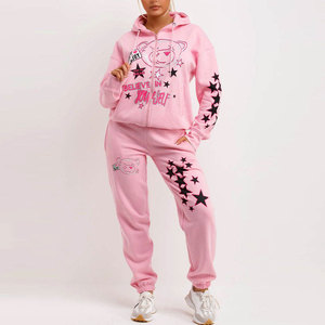 Custom Logo Women Lightweight Printed Winter Streetwear <b>Plus</b> <b>Size</b> Stacked <b>Joggers</b> Suit Sweat suit 2 Piece Tracksuit <b>Set</b> - Product Image 1