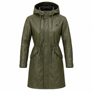 Parka unisexe en cuir véritable |   Noir Olive Vert Kaki |   Fabricant OEM ODM |   Conception de qualité supérieure |   Vêtements en cuir | - Product Image 1