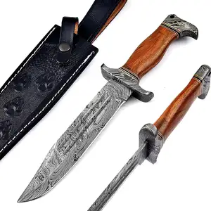 Damascus Seel Hunting Knife Supplier in Pakistan Multi-functional Outdoor Camping Knife Wood Handle Tactical Knife with Sheath