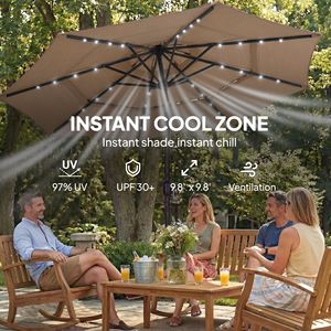 Ombrellone da Esterno a 3 Livelli con Manovella e Luci LED Solari, 9.7 Piedi, Colore Kaki - Product Image 6