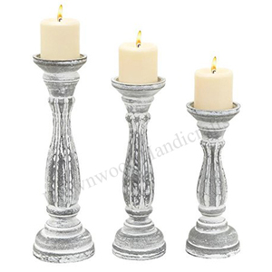 Antique White Burnt <b>Wooden</b> Candle <b>Holders</b> Set 3-Piece Decorative Home Accent for Christmas Wedding Table Wholesale Manufacturer - Product Image 6
