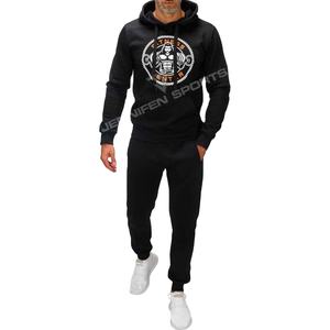 Ensemble de survêtement unisexe en molleton de coton noir de luxe, style streetwear d'hiver personnalisé pour hommes - Product Image 1