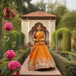 Colección Boutique, Lehenga Choli para Almuerzo, Estilo Tradicional, Completamente Cosido, Cierre Lateral 44, Falda con Vuelo de 3 Metros, Estilo Cancan para Fiesta - Product Image 1