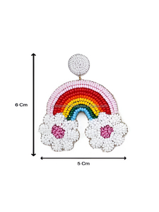 Pendientes de nube arcoíris hechos a mano con bordado de cuentas, joyería colorida con cuentas, diseño floral, accesorios llamativos para fiestas - Product Image 2