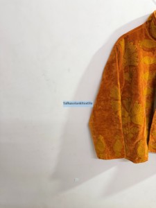 Blazer en velours à col mandarin avec broderie florale faite à la main, veste d'automne pour femme, manches longues, longueur normale - Product Image 4