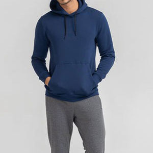 Sweat-shirt à capuche bleu marine pour homme, coupe classique, couleur unie, décontracté, en coton, pull-over, vêtements d'automne - Product Image 2