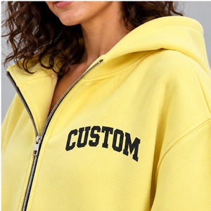 Custom Logo Women’s Oversized Pastel <b>Yellow</b> Zip Up <b>Hoodie</b> | Heavyweight Fleece Drop Shoulder Sweatshirt with Giant Hood - Product Image 2