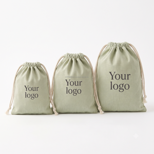Pochette en toile de coton vert sauge avec logo personnalisé, écologique, réutilisable, pour emballage cadeau de bijoux, vente en gros - Product Image 1