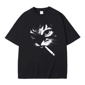 Camisetas divertidas con gráfico de gato fumando, camisetas informales de algodón vintage para hombres y mujeres, camisetas de gran tamaño para hombres, regalos para amantes de los gatos - Product Image 2
