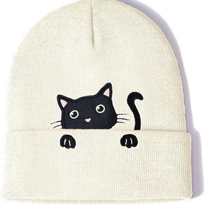 SPARKWELL INDUSTRY Purple Beanie Hat Black <b>Cat</b> <b>Embroidery</b> Unisex Adult Casual Winter 56-58CM Head Circumference Cute Cartoon - Product Image 6
