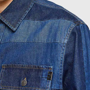 Chemise en jean pour homme à manches longues, coupe décontractée, col rabattu, délavage à la pierre, manches complètes, coton crocheté, double boutonnage, style vintage - Product Image 4