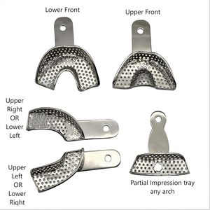 Juego profesional de 5 bandejas de impresión dental parcial perforadas de acero inoxidable, kit de bandejas seccionales cuadradas para ortodoncia - Product Image 2