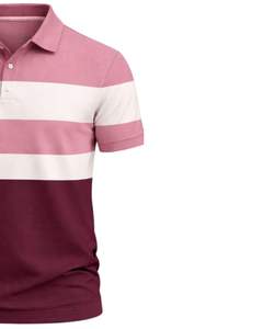 Camiseta Polo de Algodón para Hombre, Rayas Rosa y Borgoña, Corte Clásico, Manga Corta, Ropa Casual de Verano, Fabricante OEM, Suministro al por Mayor - Product Image 3