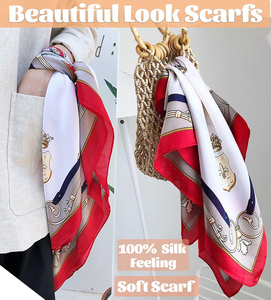 Élégant foulard carré pour femme 100% soie, imprimé numérique, motif rouge et blanc, accessoire de mode toutes saisons - Product Image 5