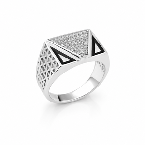 925 Sterling <b>Silver</b> Geometric Triangle Cubic Zirconia Signet <b>Ring</b> for <b>Men</b> Party Wedding High Polish Finish - Product Image 3