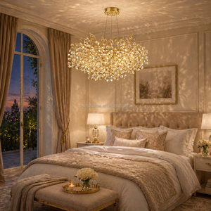 Lustre moderne de luxe rond <span class=keywords><strong>en</strong></span> cristal K9, design branche, pour studio d'art, chambre, salle de bain, vestiaire, lampe suspendue feuille d'arbre dorée, villa, hôtel - Product Image 5